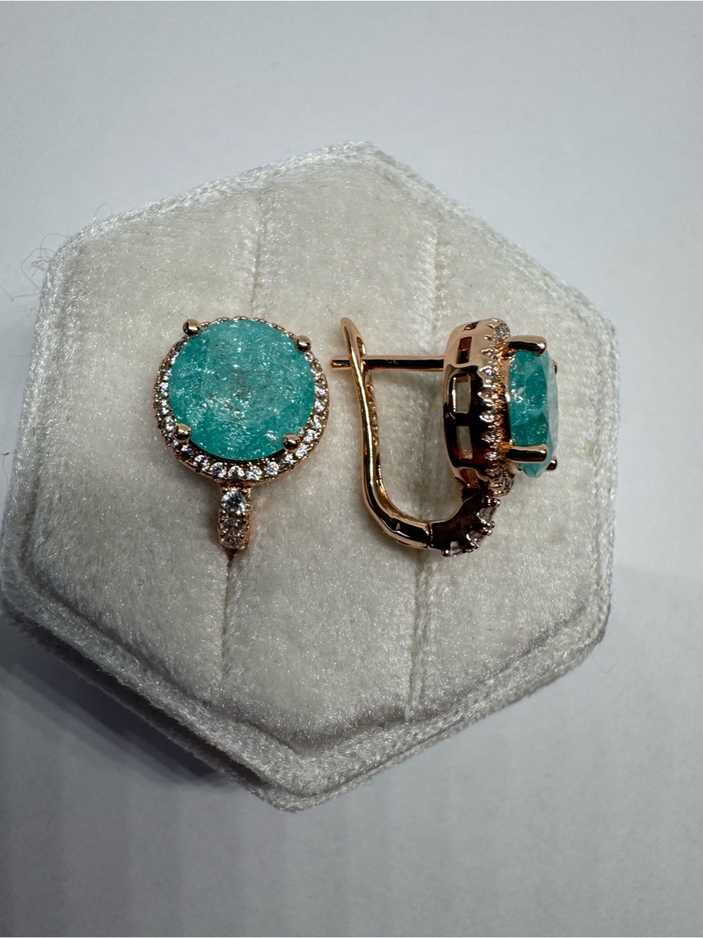 14K 585 Rose Gold Plated Frosted Aquamarine Earrings